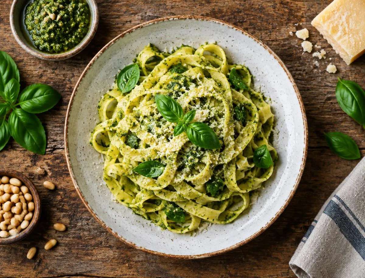 Tagliatelle mit Basilikum-Pesto (Demo-Bild)