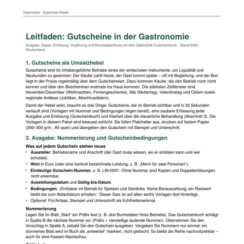 Gutschein-Paket für die Gastronomie – Vorschau einer Seite aus dem Paket