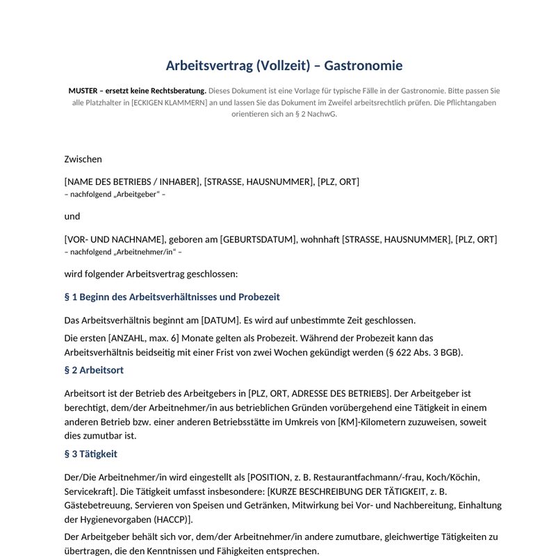 HR-Toolkit für die Gastronomie – Vorschau einer Seite aus dem Paket