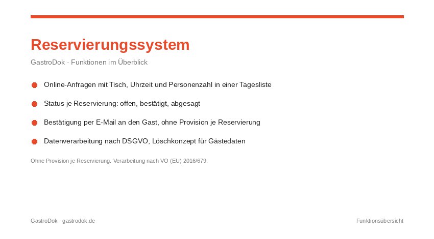 Reservierungssystem für die Gastronomie: Funktionsübersicht mit Zeitslots, Kapazitätssteuerung, Bestätigungs-E-Mails und provisionsfreier Abrechnung